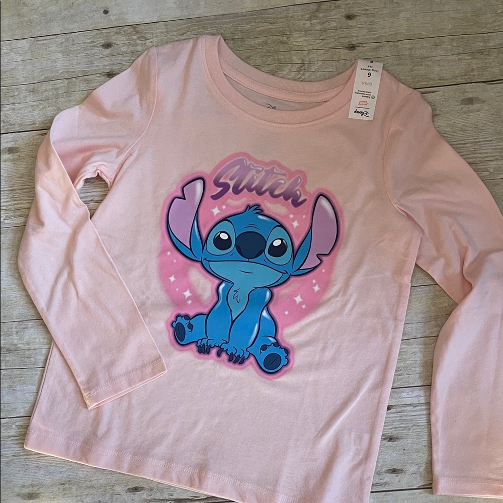 NWT Disney Stich Long Sleeve Girls Tee Shirt Size 6 - Picture 2 of 10